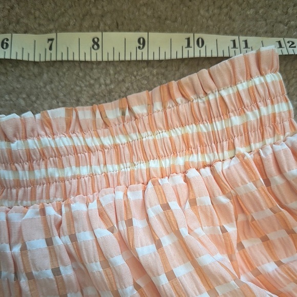 Boutique Two Piece Set Crop Top Ruffle Sleeve Orange Checkered Ruffled Skirt S/M - Picture 8 of 11